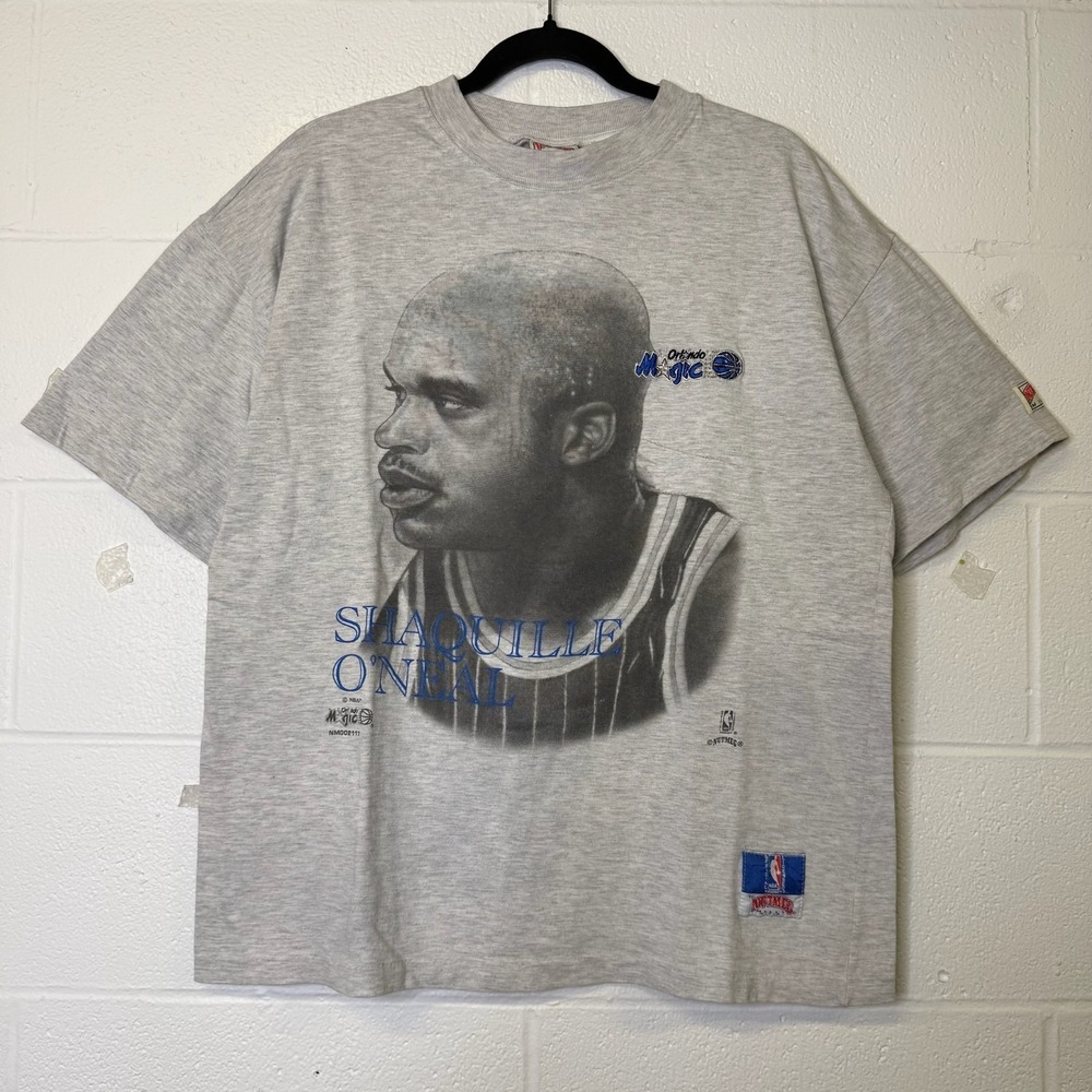 Vintage Shaquille O'Neal Shaq T-Shirt L Orlando Magic NBA 90s Nutmeg Grey USA